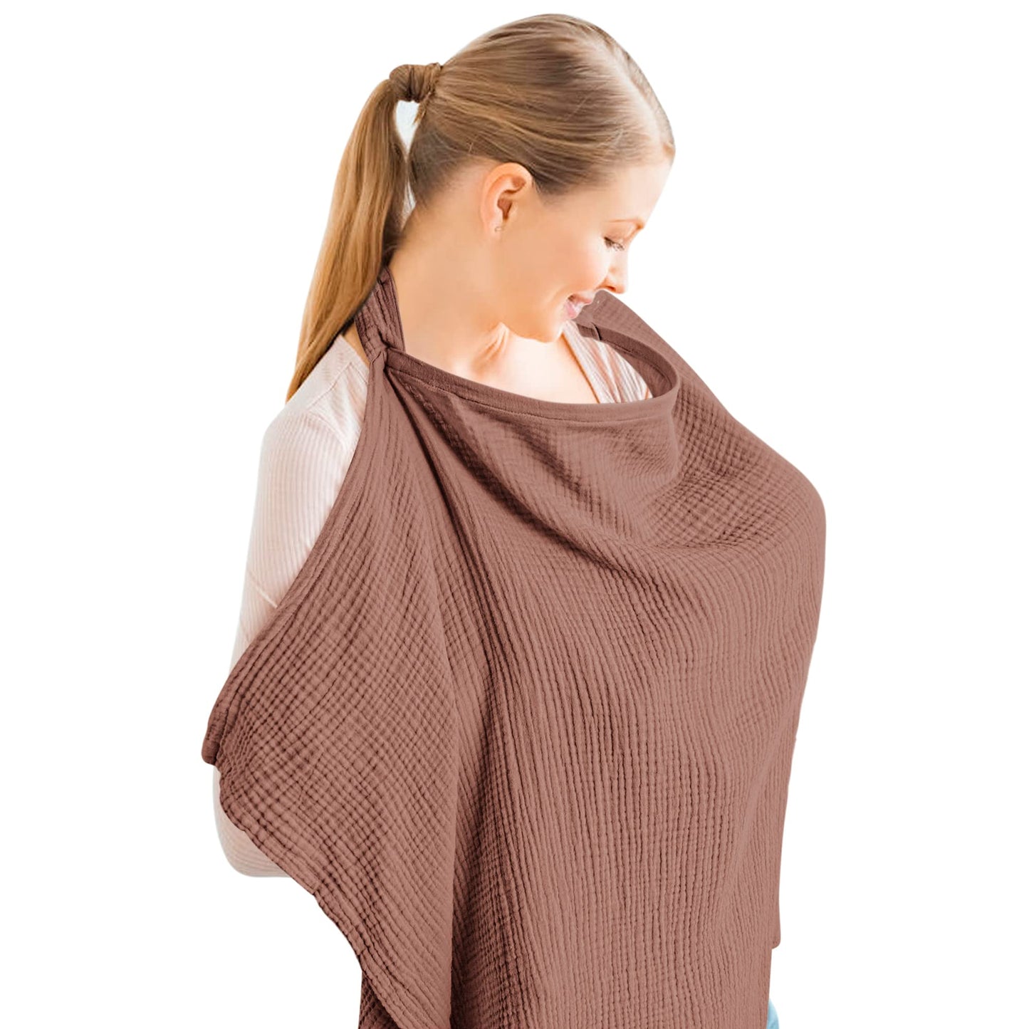 Konssy Muslin Nursing Cover for Baby Breastfeeding, Breathable 100% Cotton Breastfeeding Cover with Rigid Hoop for Mother Nursing Apron, Multi-use Carseat Canopy (Summer Wheat)