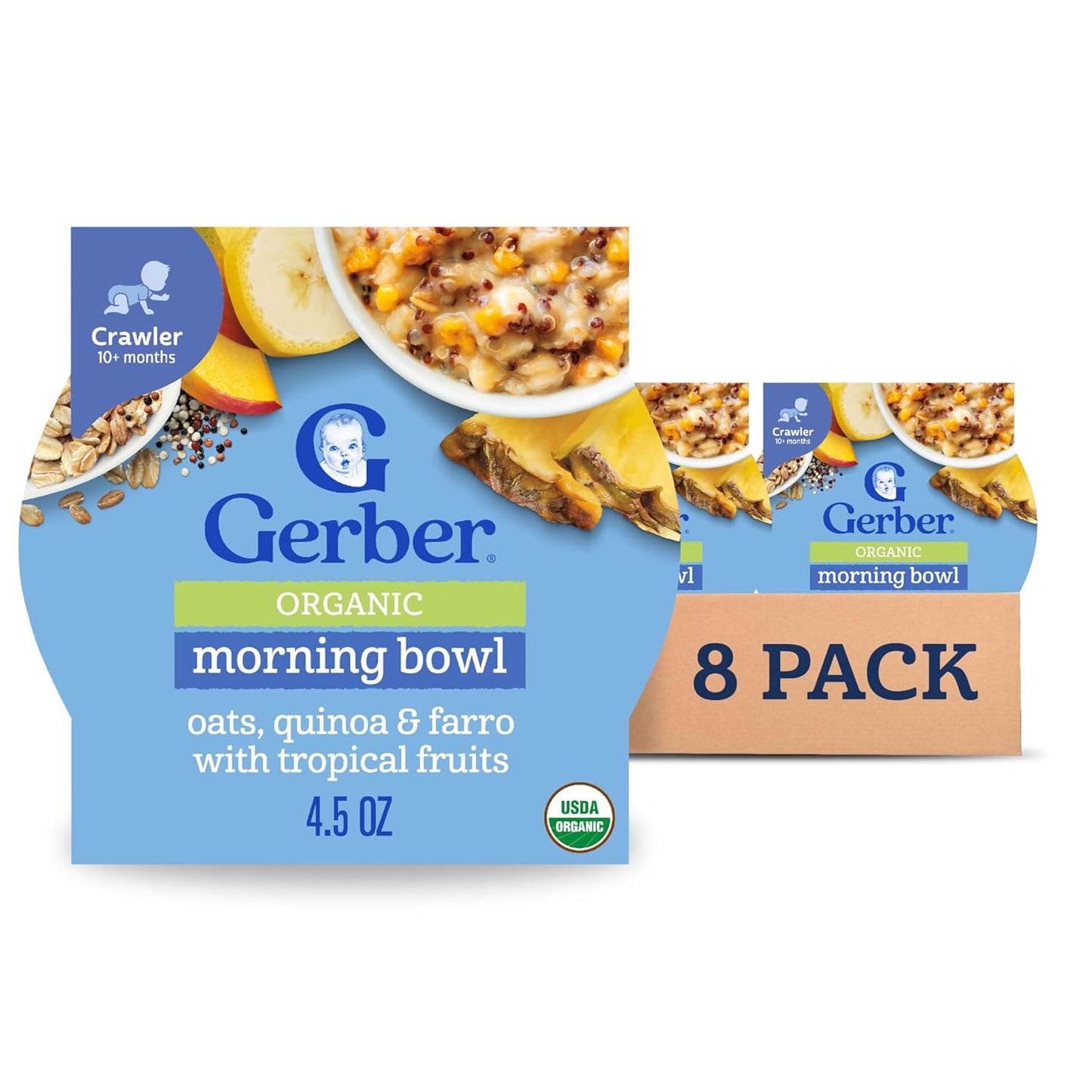 Gerber Organic Grain & Grow Morning Bowl, Oats, Red Quinoa & Farro with Tropical Fruits, 4.5 Ounce (Pack of 8)