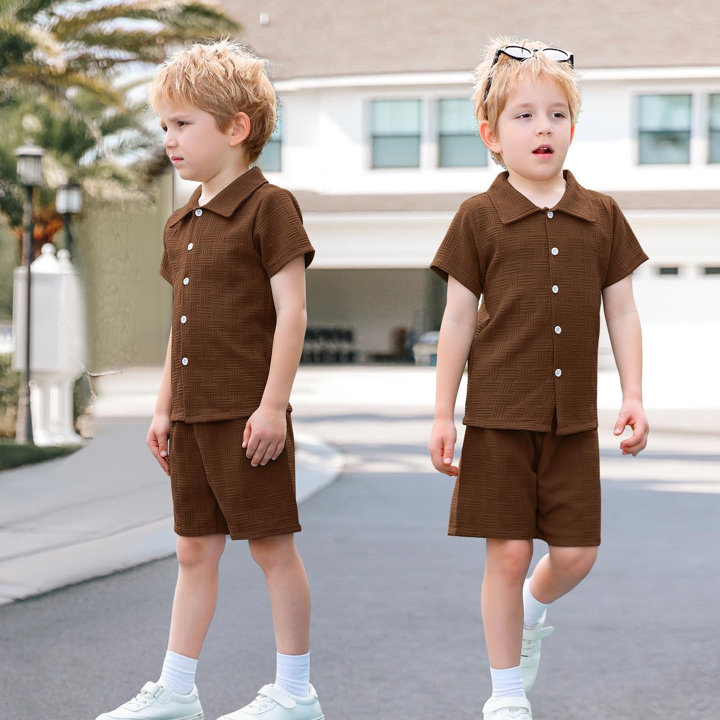 U·nikaka Baby Boys 2 Piece Summer Outfits Casual Toddler Short Sets Little Boys Button Down Shirts Tops and Shorts 2-6Y