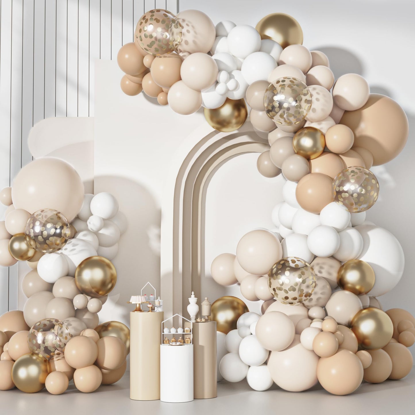 Ouddy Party Dusty Pink Balloons Arch Garland Kit, Different Sizes 18 12 10 5 Inch Boho Pink White Sand Latex Metallic Confetti Balloon for Girl Baby Shower Mothers Day Birthday Party Decorations