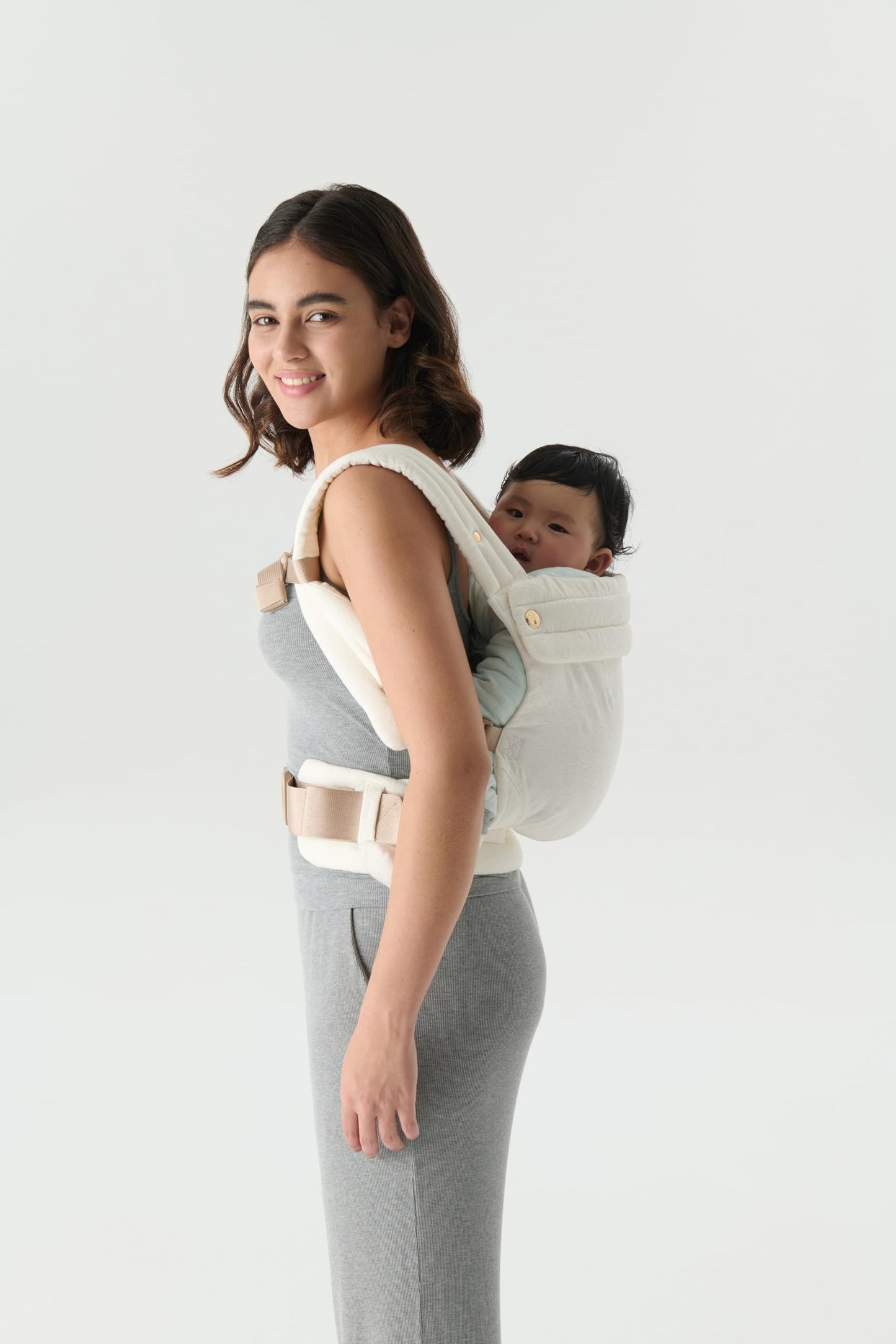 NEST BLANCHE Baby Carrier – Soft Cotton Linen Blend with Magnolia Jacquard Design, Adjustable and Ergonomic for Newborns and Toddlers (Teal)