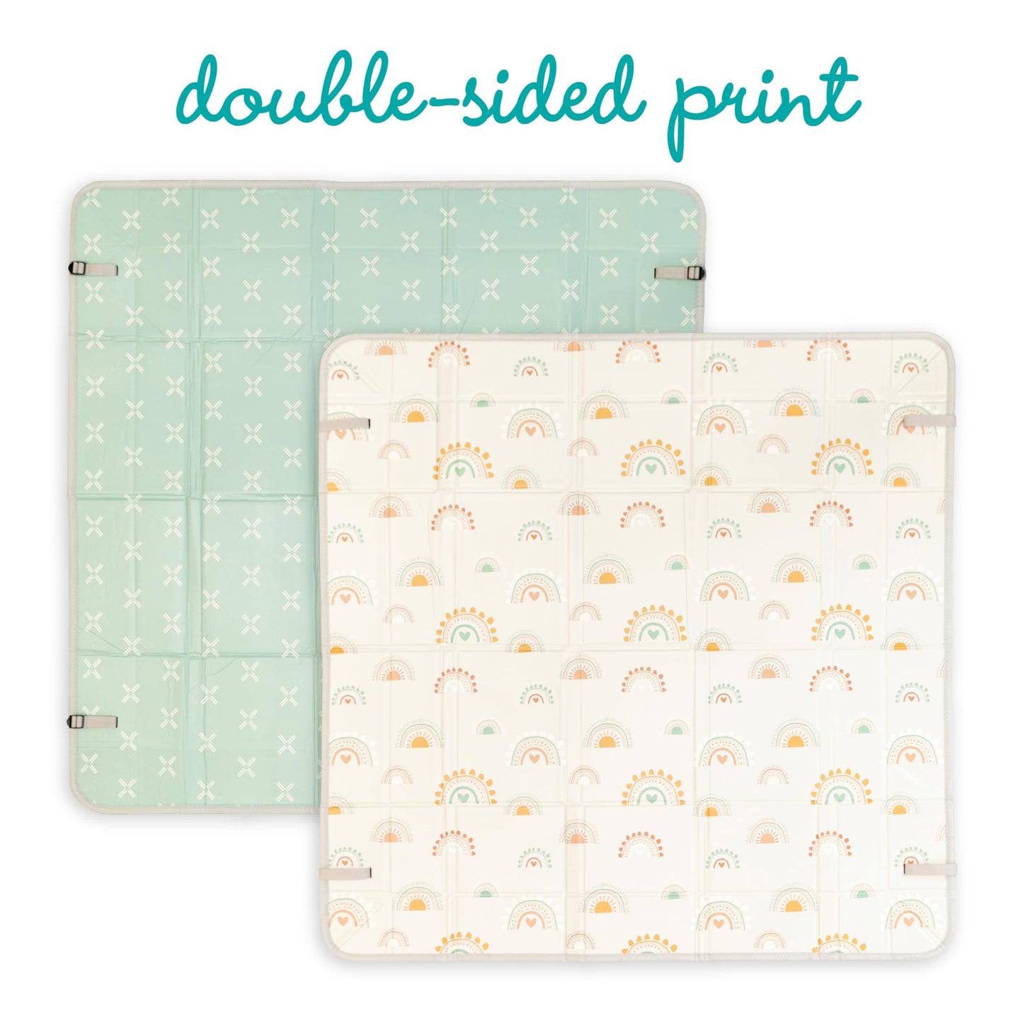 Infantino Foldable Soft Foam Mat, Extra Large Double-Sided Cushioned Portable Play Mat with Fold-Up Sides, Non Slip Crawling & Playing for Infants and Toddlers, Rainbows