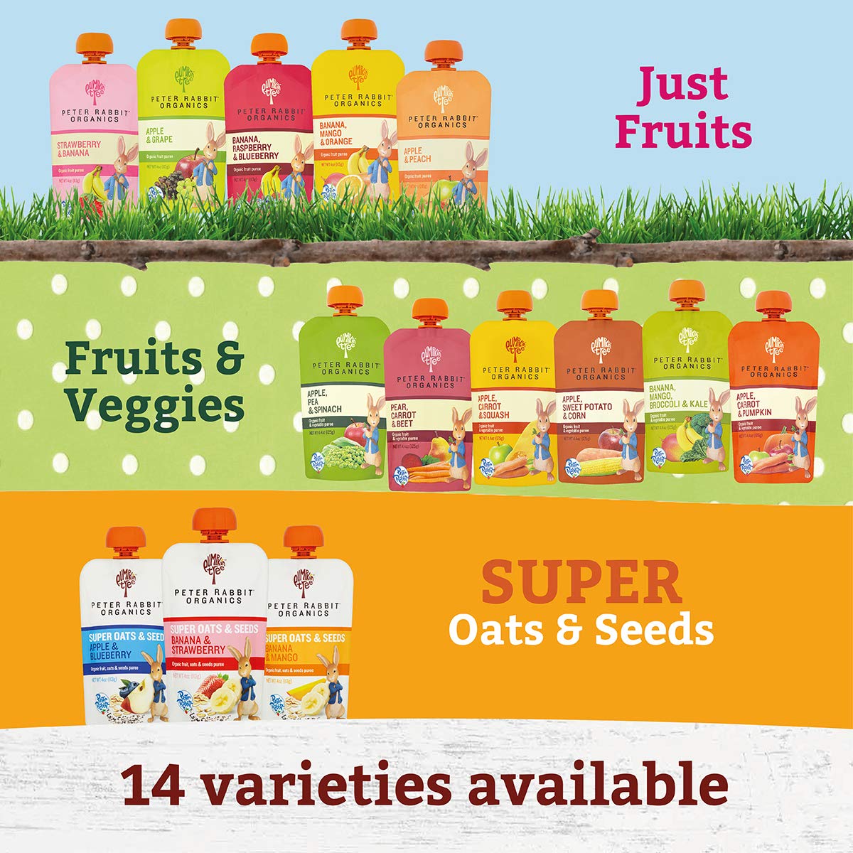 Peter Rabbit Organics Fruit Vegetable, Squeezable Pouches, 4 Ounce (Pack of 18)