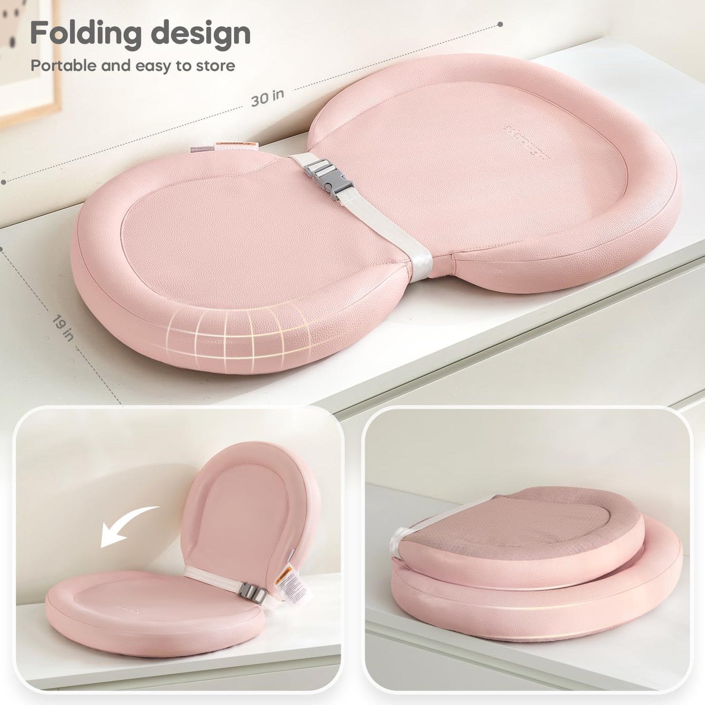 Mamatepe Baby Changing Pad, Soft, Foldable Leather Diaper Changing Pad, Waterproof & Non-Slip Wipeable, 30"X19",Pink