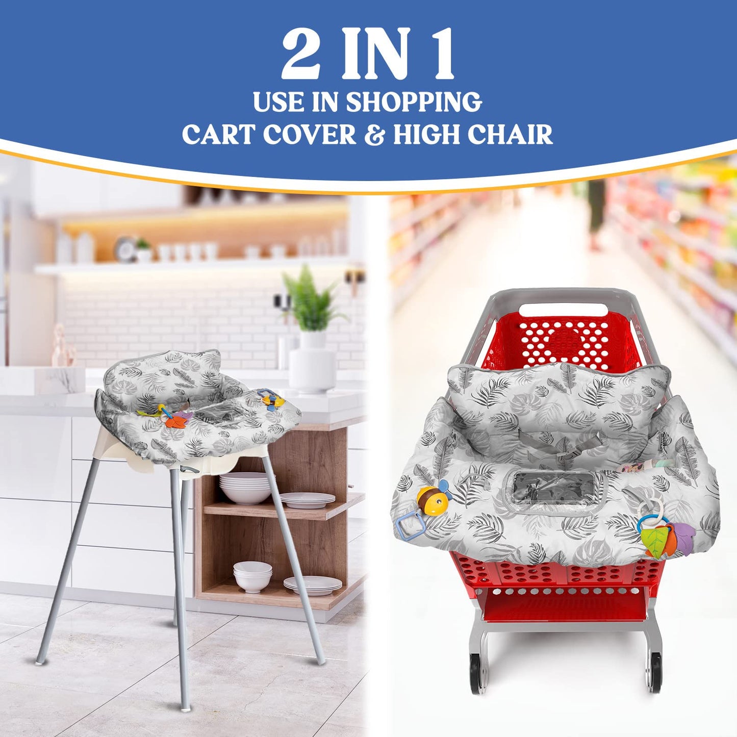 Shopping Cart Cover for Baby PILLANI, High Chair Cover for Restaurant Seat, Grocery Cart Cover for Baby Girl and Boy, Cotton Buggy Covers for Babies, Toddler Shopping Cart Cover