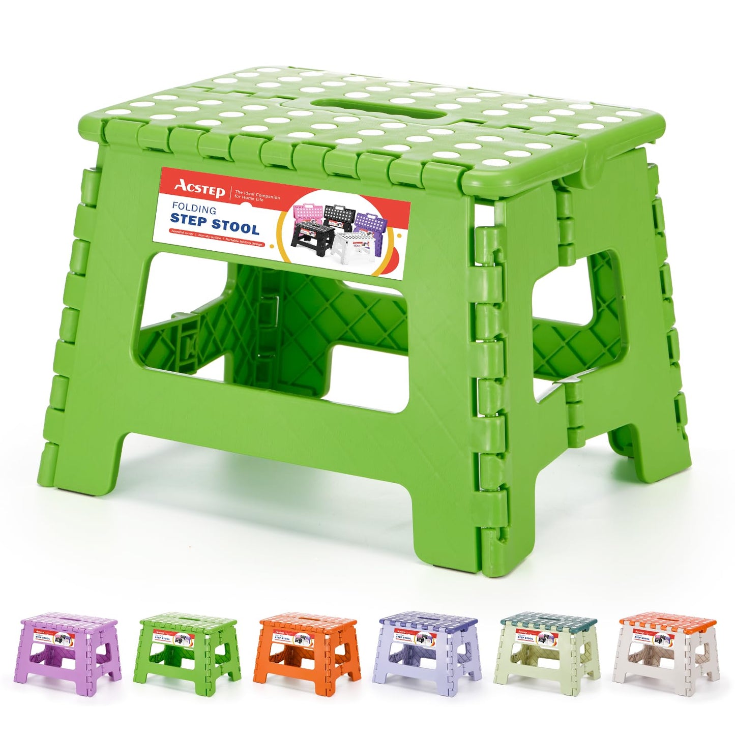 ACSTEP Folding Step Stool 9'' Tall Kids Step Stool Holds Up to 300 lb Plastic Foldable Step Stools for Kids Non-Slip Surface with Carry Handle Collapsible Stool for Home, Outdoor and Indoor(Black)