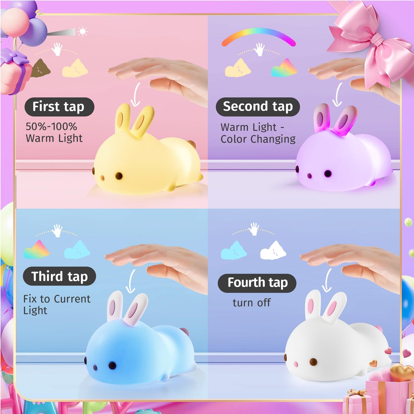 One Fire Night Light for Kids Bunny Cute Lamp, Kawaii 16 Colors Kids Night Light Baby Night Light Lamp, Rechargeable Toddler Night Light for Baby Nursery Night Light,Kids Lamp Nightlight for Kids Room