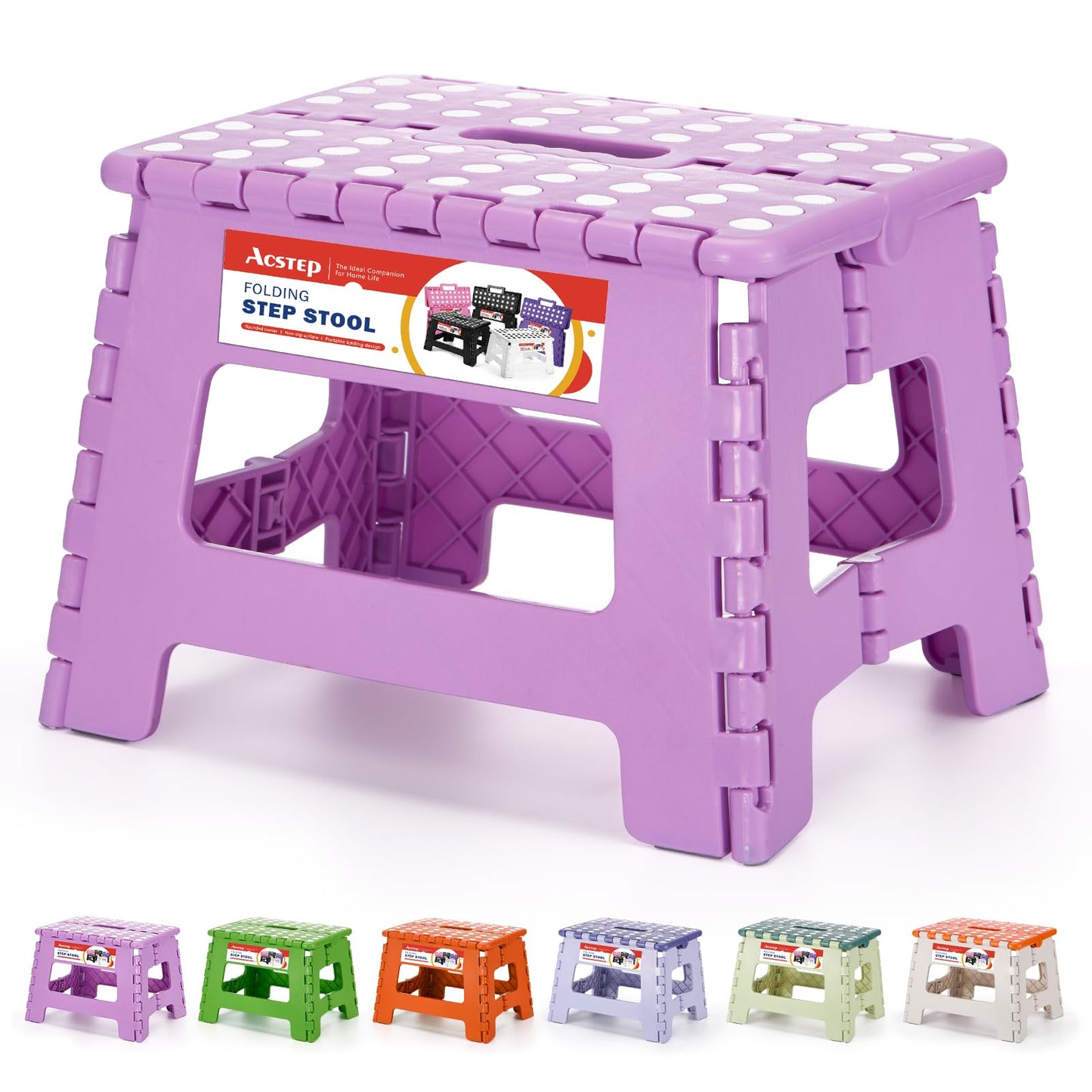 ACSTEP Folding Step Stool 9'' Tall Kids Step Stool Holds Up to 300 lb Plastic Foldable Step Stools for Kids Non-Slip Surface with Carry Handle Collapsible Stool for Home, Outdoor and Indoor(Black)