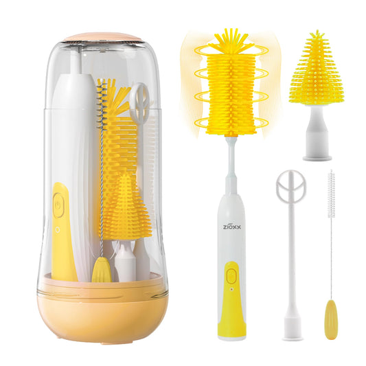 Electric Bottle Brush Cleaner New Upgrade, Portable Electric Baby Bottle Brush Cleaner for Travel, Travel Bottle Cleaner Kit with Nipple & Straw Brush, Perfect Mom Essentials After Birth Gift, Green