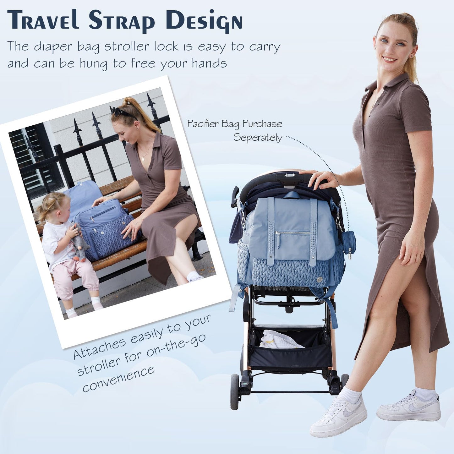 Diaper Bag BackPack Large Capacity Travel Mommy Bag Waterproof and Stylish with Changing Pad Baby Bag for Women and Girls