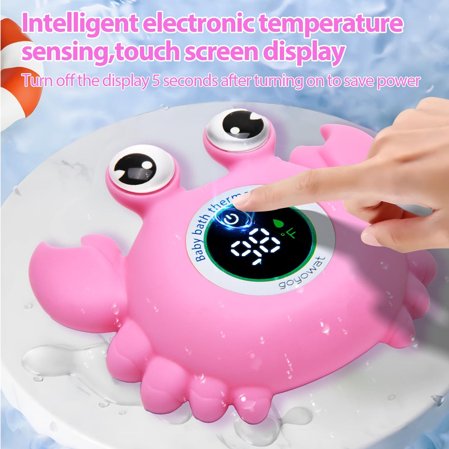 Baby Bath Thermometer with LED Display, Floating Crab Toy – 2-in-1 Water Safety Sensor for Infants, Color-Coded Alerts (Hot/Cold), Bath Tub Temperature Monitor, Cute Floating Bath Toy, Nursery