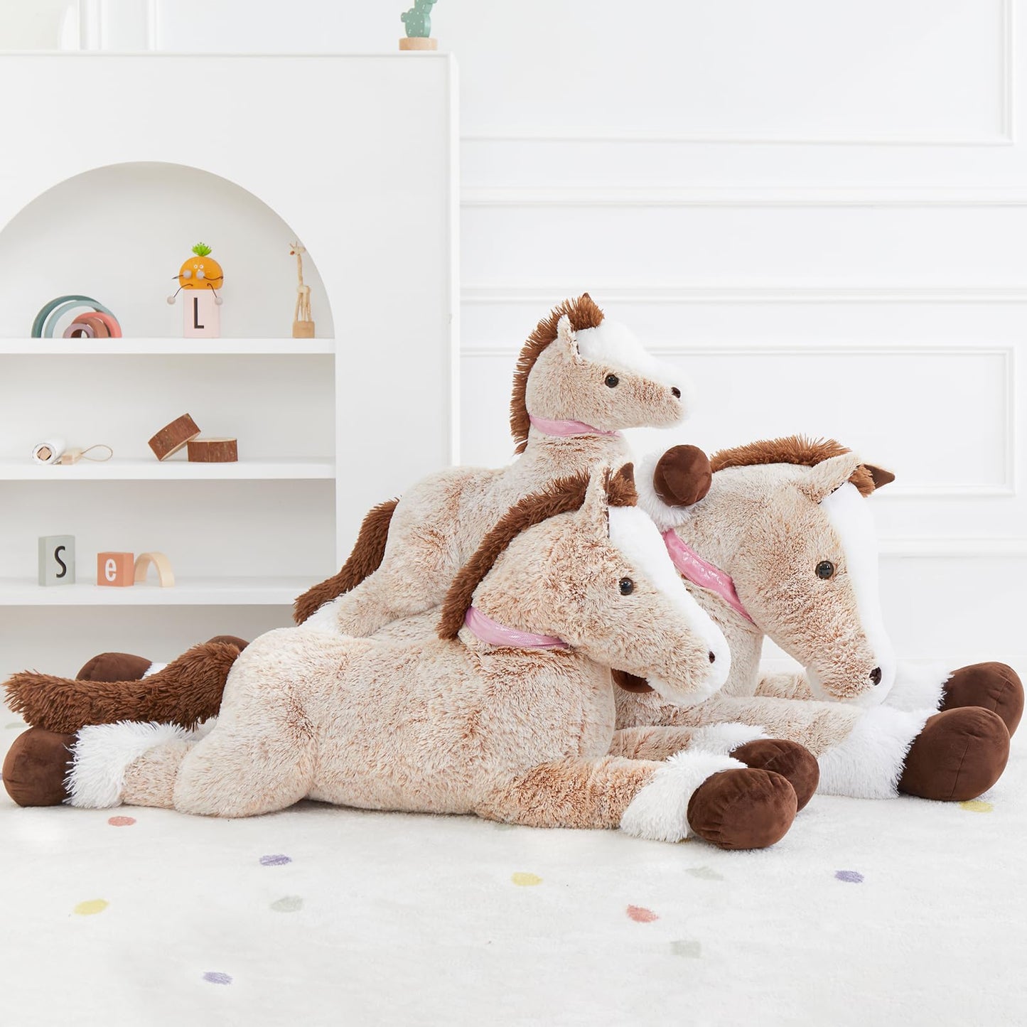 Tezituor 47 Inch Giant Horse Stuffed Animal, 4ft Realistic Chocolate Stuffed Horse Plush Toy, Hugging Soft Horse Pony Plush Pillow for Boys Girls,