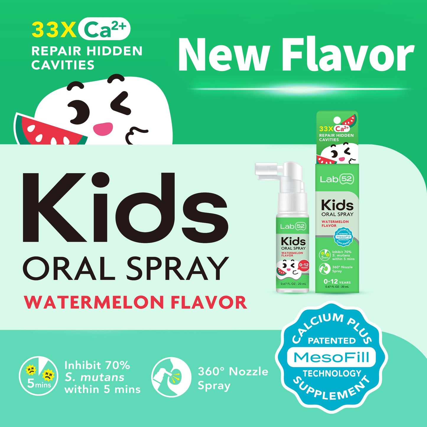 LAB52 Kids Oral Spray, Toddler Toothpaste Helper for Cavity Repair and Fresh Breath, Children Anticavity with Fluoride Free for Newborn to Preschoolers, Xylitol Vanilla Flavor