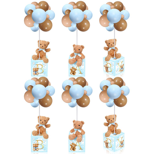 Lenwen 6 Sets Pink Bear Decorations for Baby Shower, Baby Letter Boxes Baby Shower Table Centerpieces Bear Stuffed Animals Balloon with Stand Bear Plush Toy Baby Boxes for Birthday Party Wedding