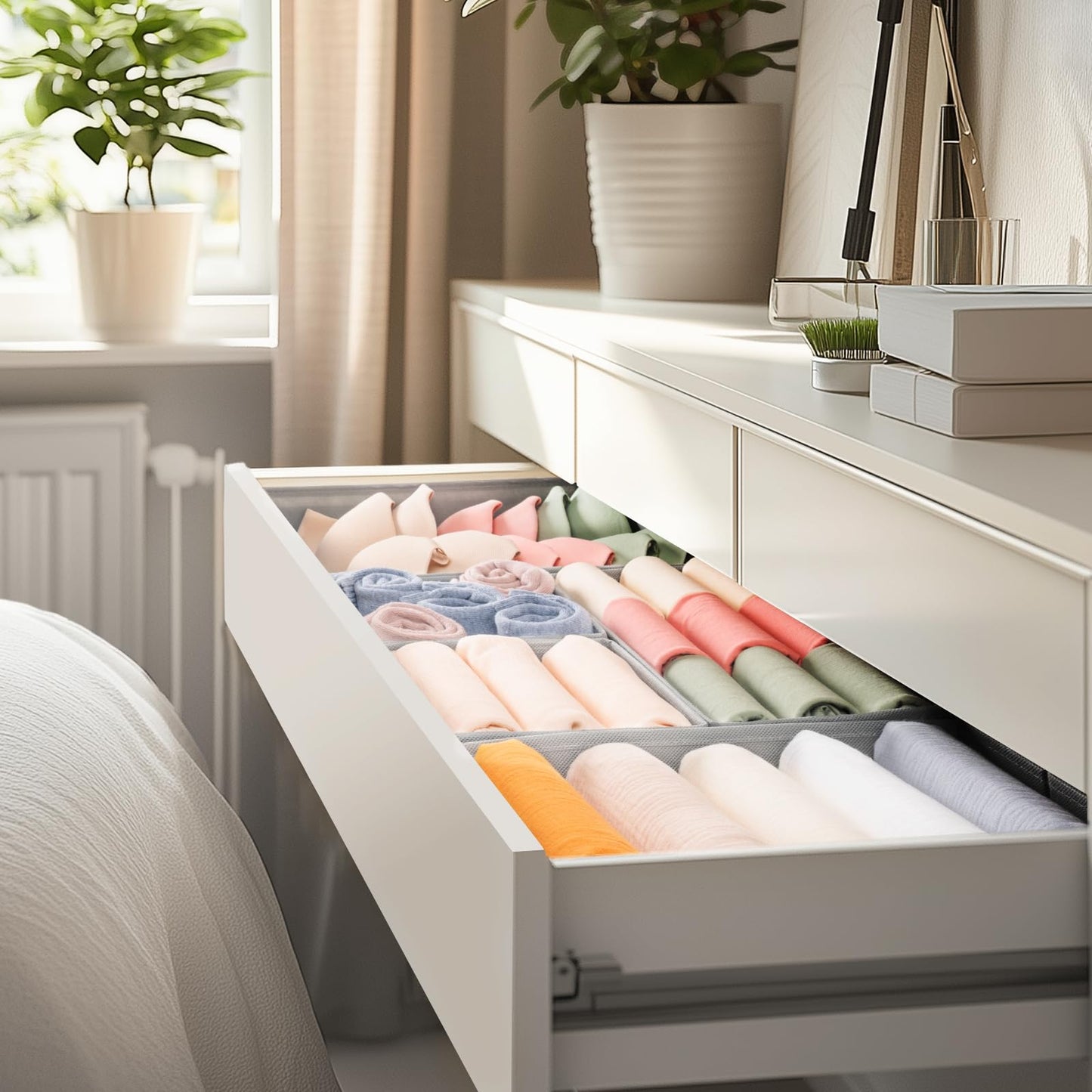 Criusia Drawer Organizer Clothes, 10 Pack Dresser Organizer for Baby Clothes, Underwear, Sock- Foldable Closet Organization and Storage Dividers Bins for Nursery, Bedroom (Beige)