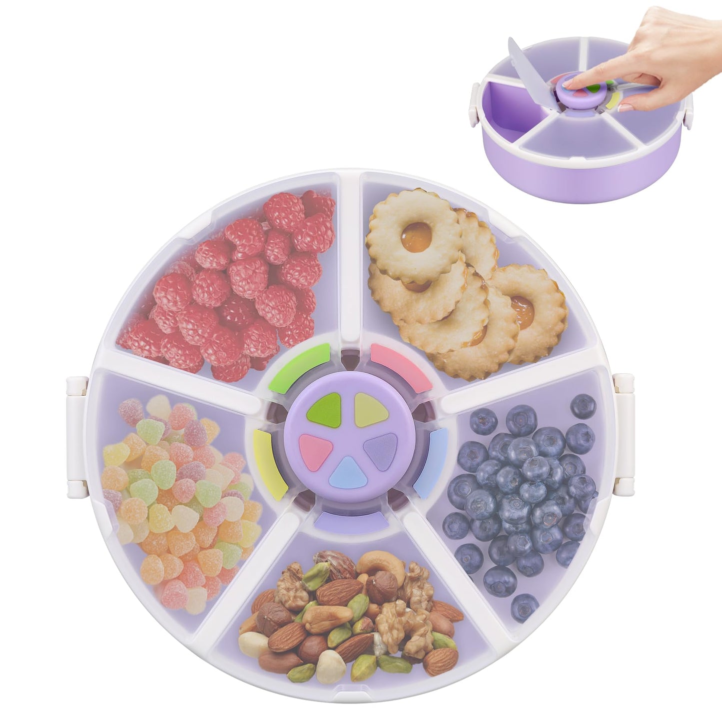 Kids Snack Rotator Container Reusable Snack Box with 5 Compartment Dispenser and Lid, Color Matching Opening Lid, BPA and PVC Free, for Toddlers, Babies, Home, School, Travel (1 Pack- Pink)