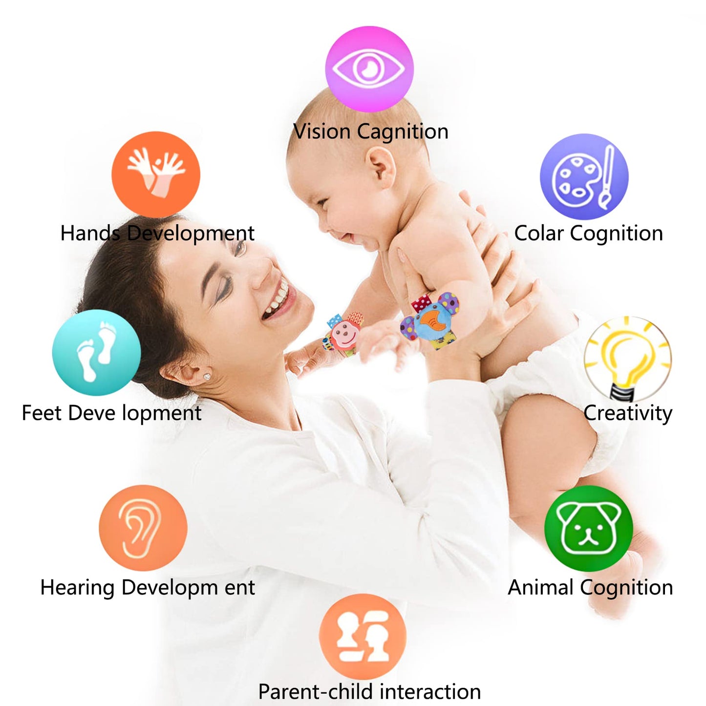 Baby Wrist Rattle Socks and Foot Finder Set Baby Rattles Toys for 0-12 Month, Infant Girl Boy Toys for Babies 3-6 Months, Newborn Hand & Foot Toys for 0 to 9 Months, Baby Easter Gifts