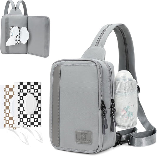 MYHOZEE Sling Bag Crossbody Backpack Purse - 2 in 1 Nylon Cross Body Bag Diaper with Wipes Pouch, Water Bottle Pocket