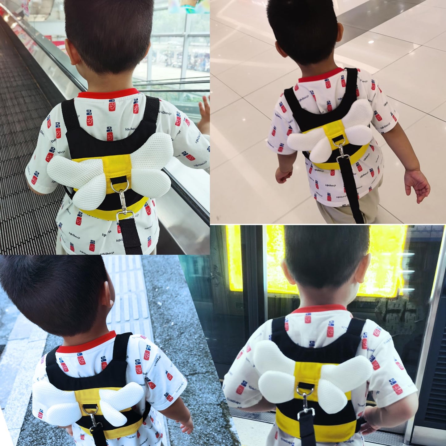 Toddler Harness with Anti Lost Wrist Link - 3-in-1 Baby Safety Leash Backpack, Adjustable Kids Walking Belt with Pocket,Child Locking Wristband for Boys & Girls for Outdoor Travel, Yellow Bee