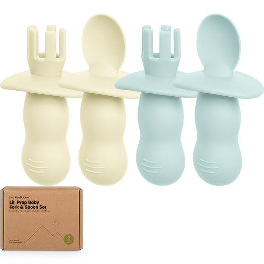 KeaBabies 4-Pack Silicone Baby Spoons and Forks Set - Baby Led Weaning Utensils 6-12 Months, Self Feeding Toddler Spoon & Fork for Training, Teething, Easy to Hold, BPA-Free Silicone (Roseate)