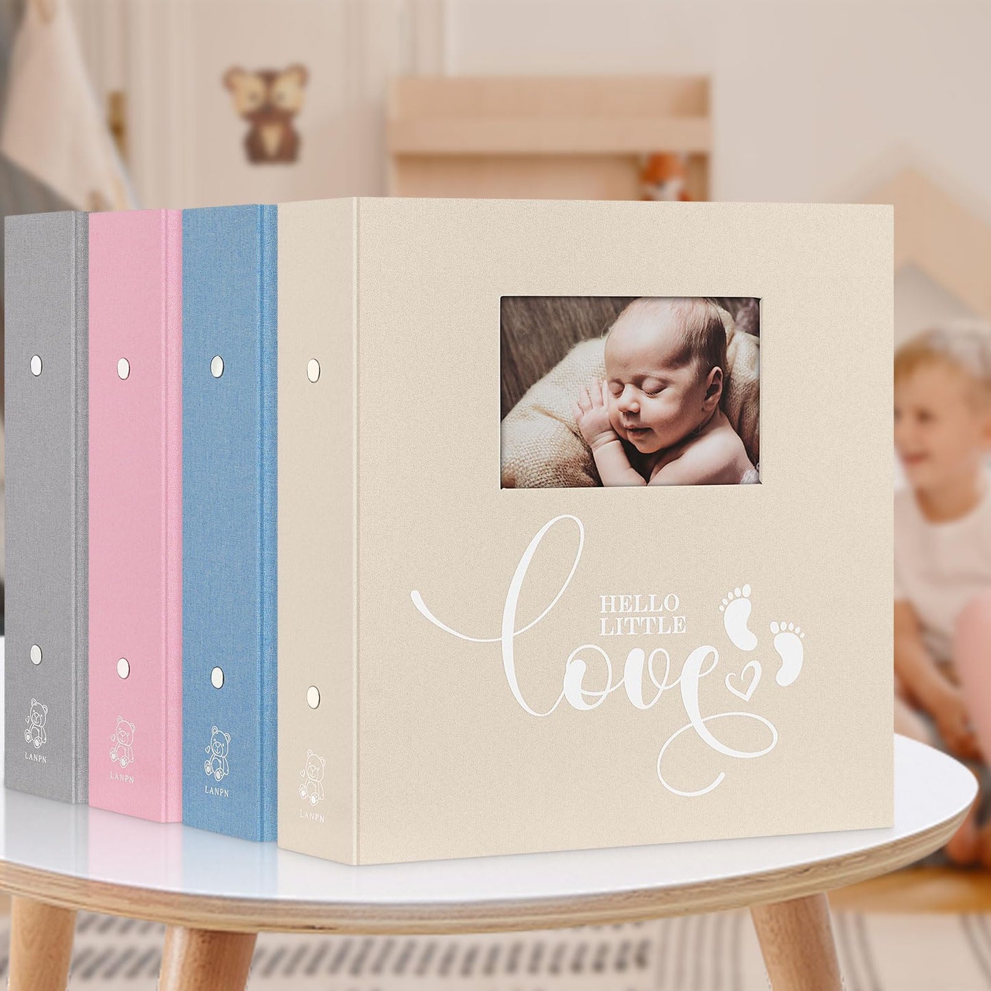Lanpn Baby Photo Album 4x6 600 Pockets, Linen cover Newborn Bebe Memory Book Photobook Holds 600 Horizontal and Vertical Pictures, Picture Album with Front Window Gift for Boy Girl Baby Shower Pink