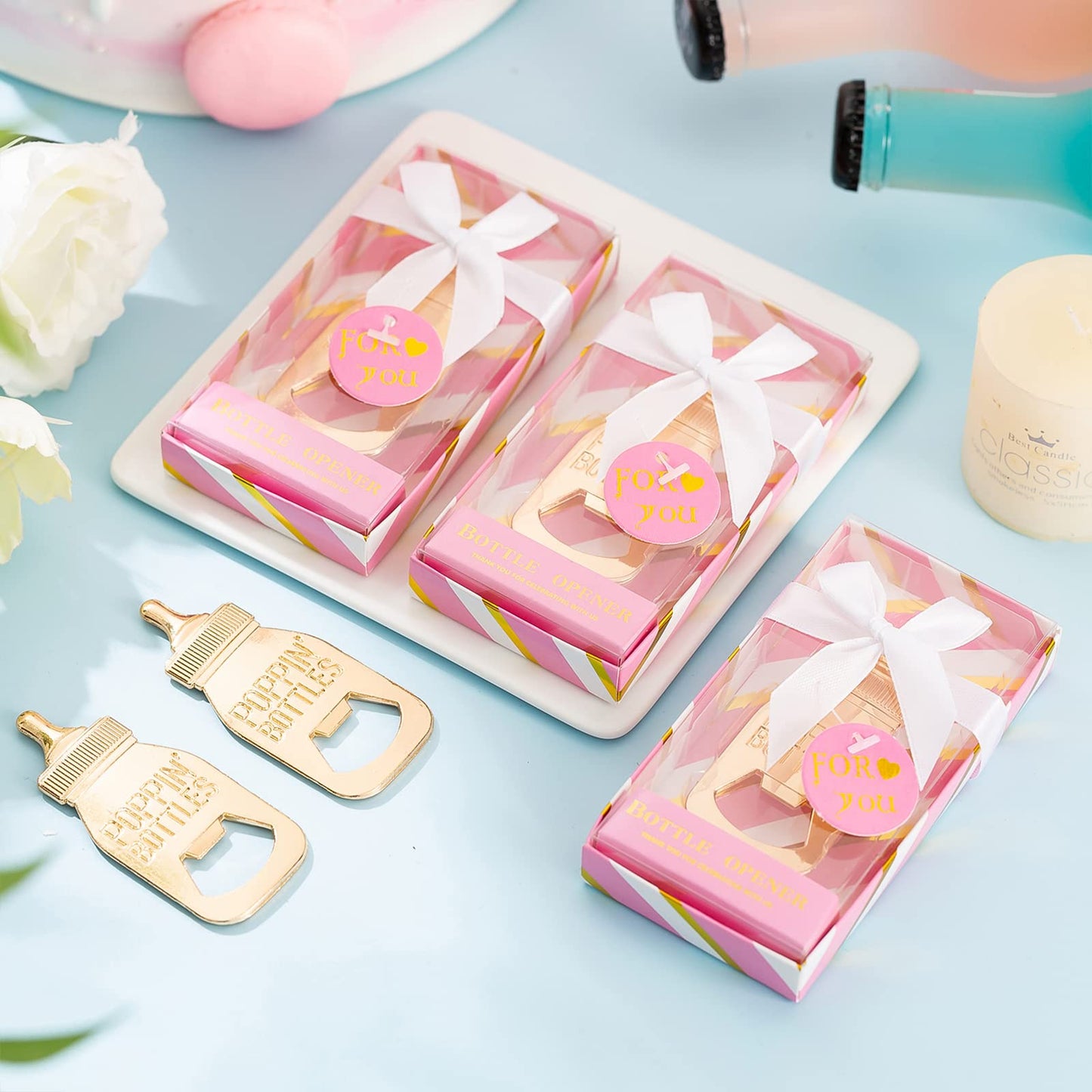 24 Pieces Baby Bottle Openers Shower Favoris, Gifts, Decorations, or Souvenir Guest Gift Boxes, Poppin Design for Baby Boys or Girls (24 Pack Green)