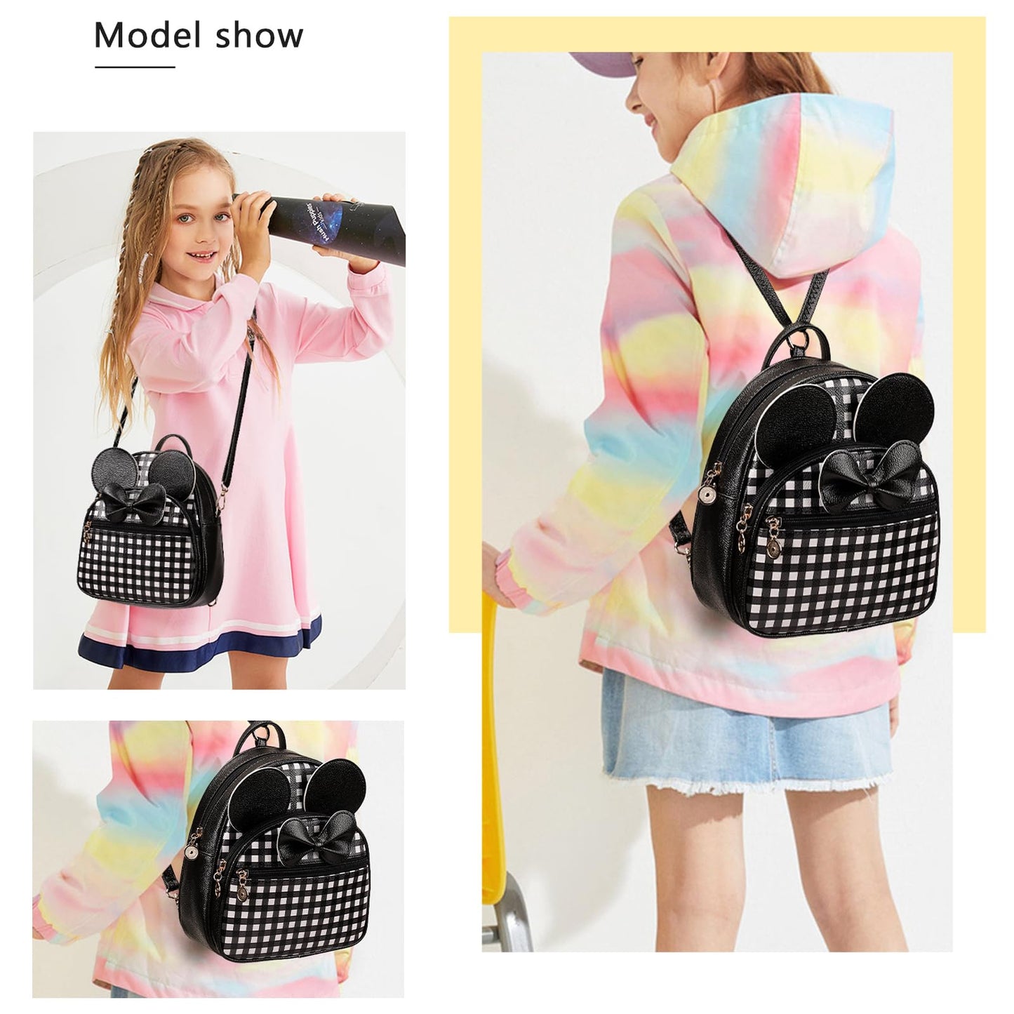 KL928 Girls Bowknot Polka Dot Cute Mini Backpack Small Daypacks Convertible Shoulder Bag Purse for Women