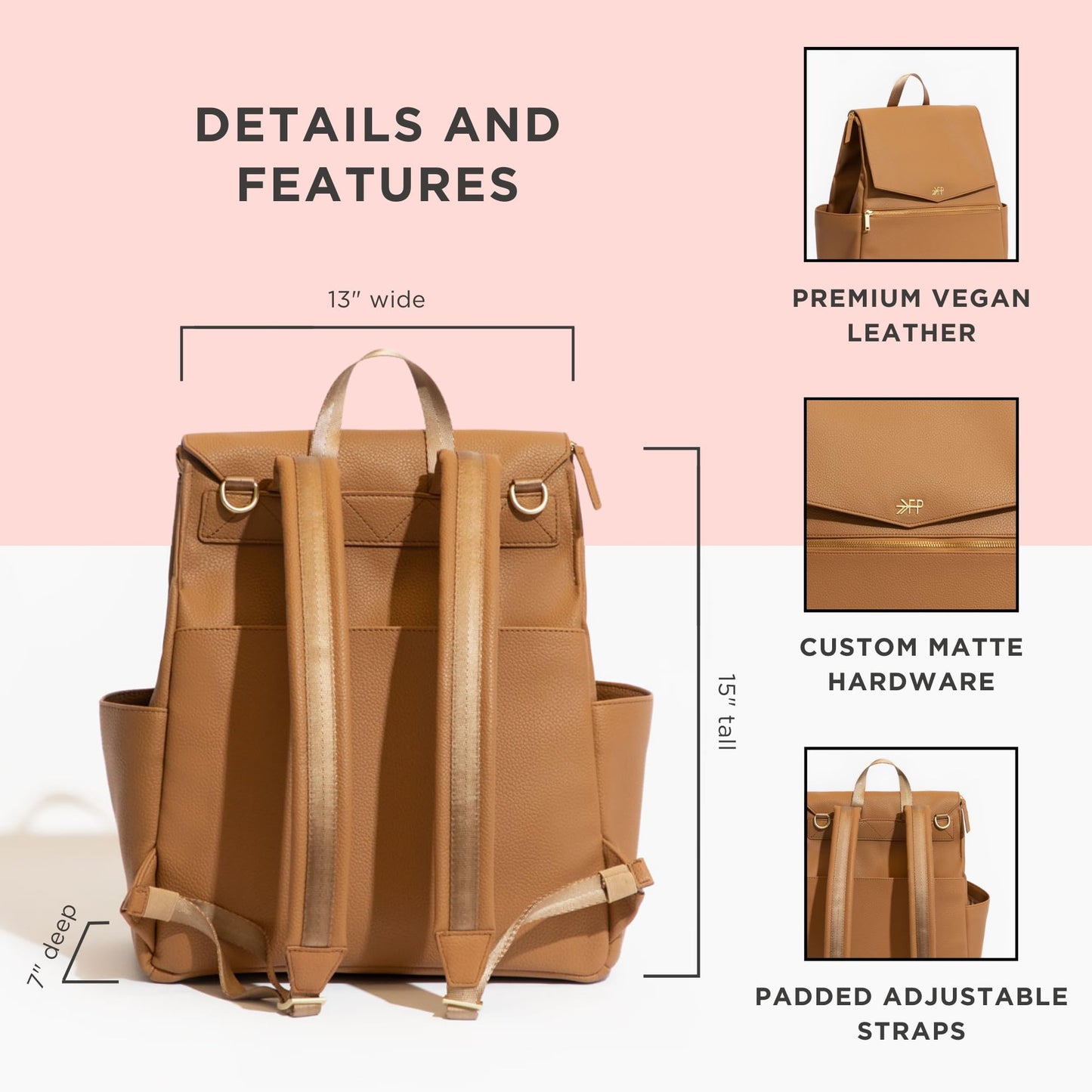 Freshly Picked Classic II Diaper Bag Backpack, Wipeable Vegan Leather With Changing Pad (Sage Green V2)