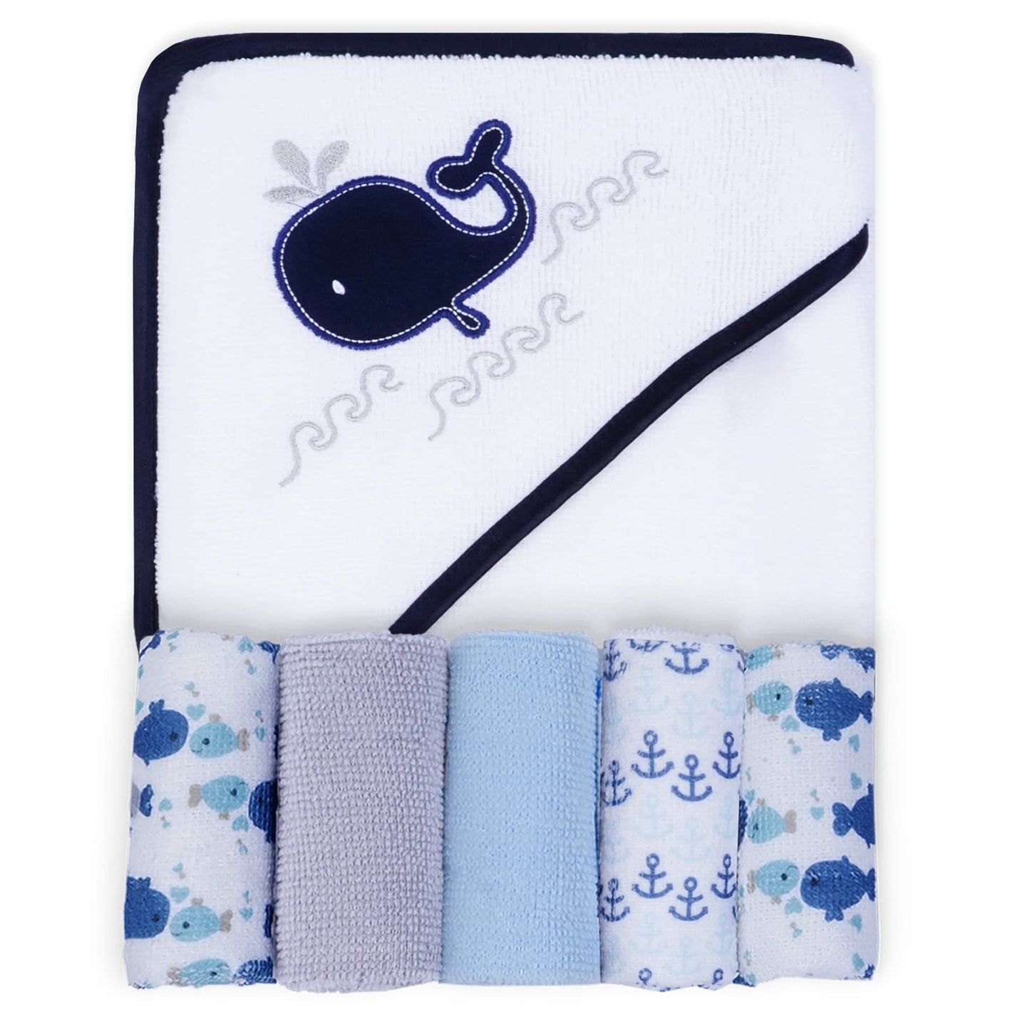 Viviland Baby Towels and Baby Wash Cloths Set Hooded Baby Towels Baby Wipes Absorbent Bath Face Towels Burp Cloths or Face Towels for Girl Boy 6-Pack Size 28 x 28 Inch(Elephant Flower)