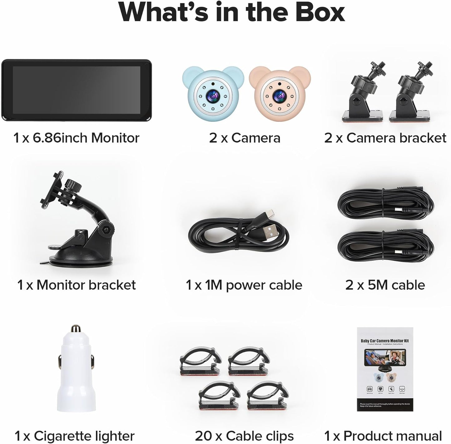 Baby Car Camera Backseat,6.86" Display Monitor,HD 1080P,Clear Wide View,IR Night Vision,Rear Facing Seat Camera for 2-Kids