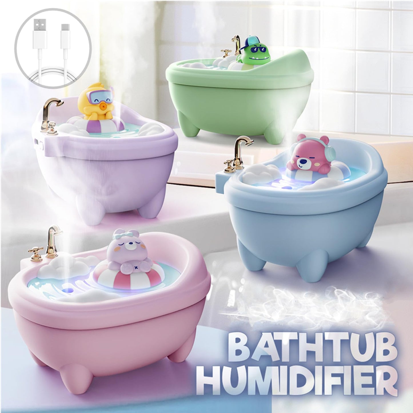 Cute Humidifier for Bedroom,Top Fill 0.34L Desk Mini Humidifier Aroma Diffuser,Cool Mist,20db Quiet,Easy Clean,Colorful Light, Auto Shut off,Small Humidifier for Baby Room,Plants,Home,Office (Purple)