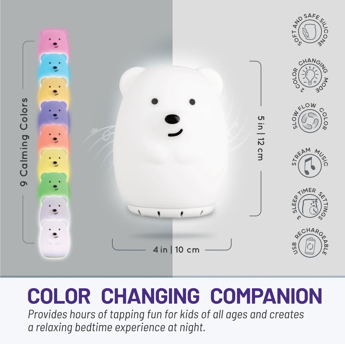 Lumipets Bear, Kids Night Light, Play Music, Silicone Nursery Light for Baby and Toddler, Squishy Night Light for Kids Room, Animal Night Lights for Girls and Boys, Kawaii Lamp, for Bedroom