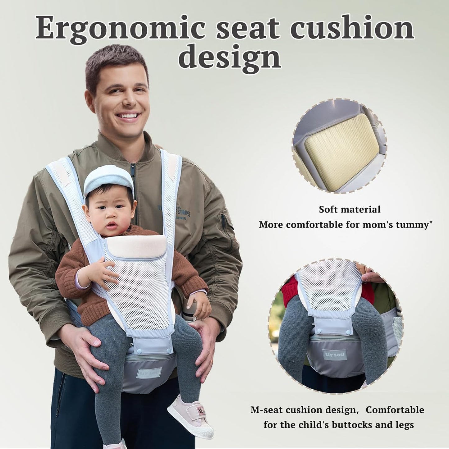 Baby Carrier Adjustable Newborn to Toddler 6-in-1 Detachable Hip Seat Carrier with Breathable & Wider Support, Baby Gear Pockets, Ergonomic Design for Dad - Infant Carrier 25-60 lbs