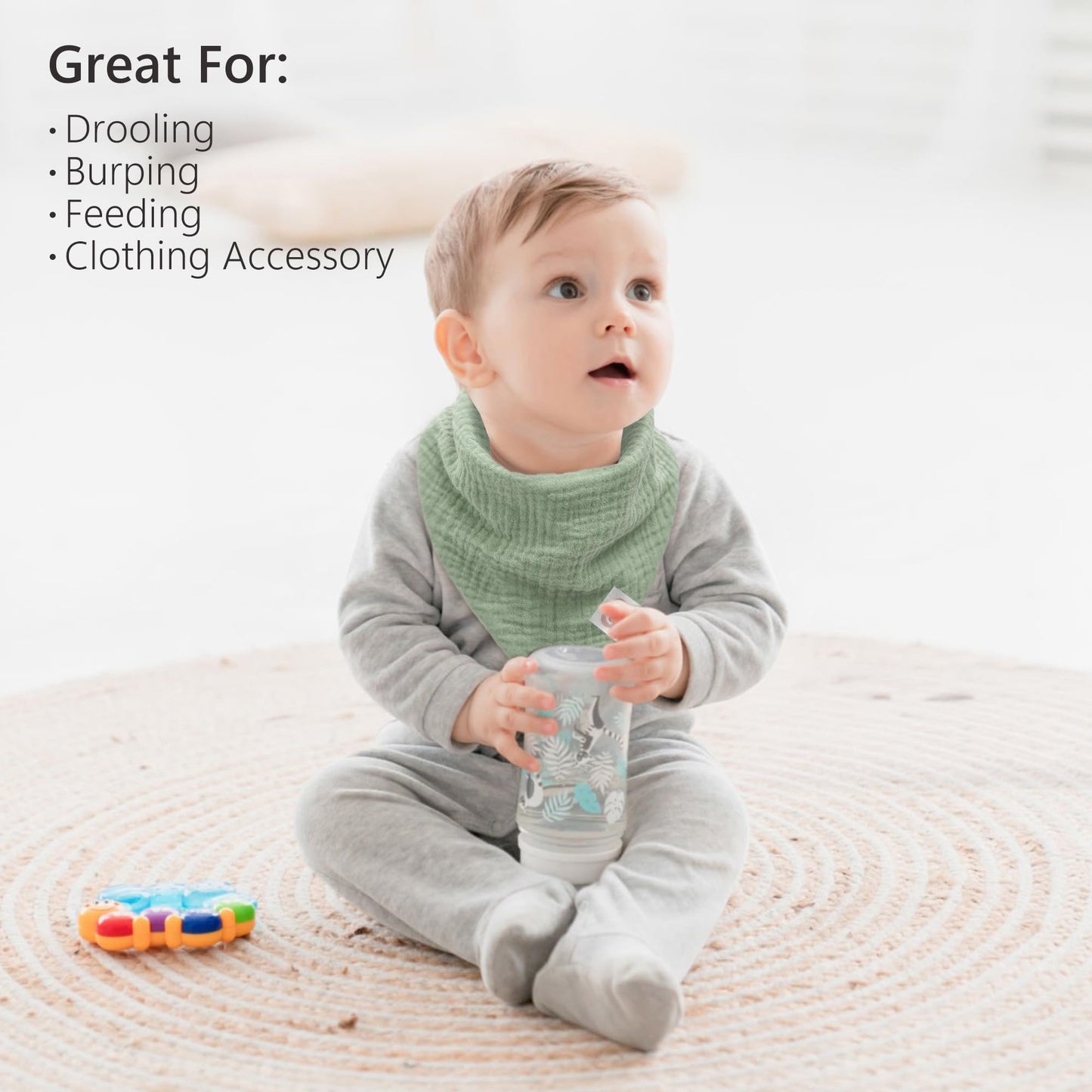 Bearmoss Muslin Baby Bibs 8 Pack Soft Bandana Bibs for Drooling & Teething, Absorbent Burp Cloths with Adjustable Snaps