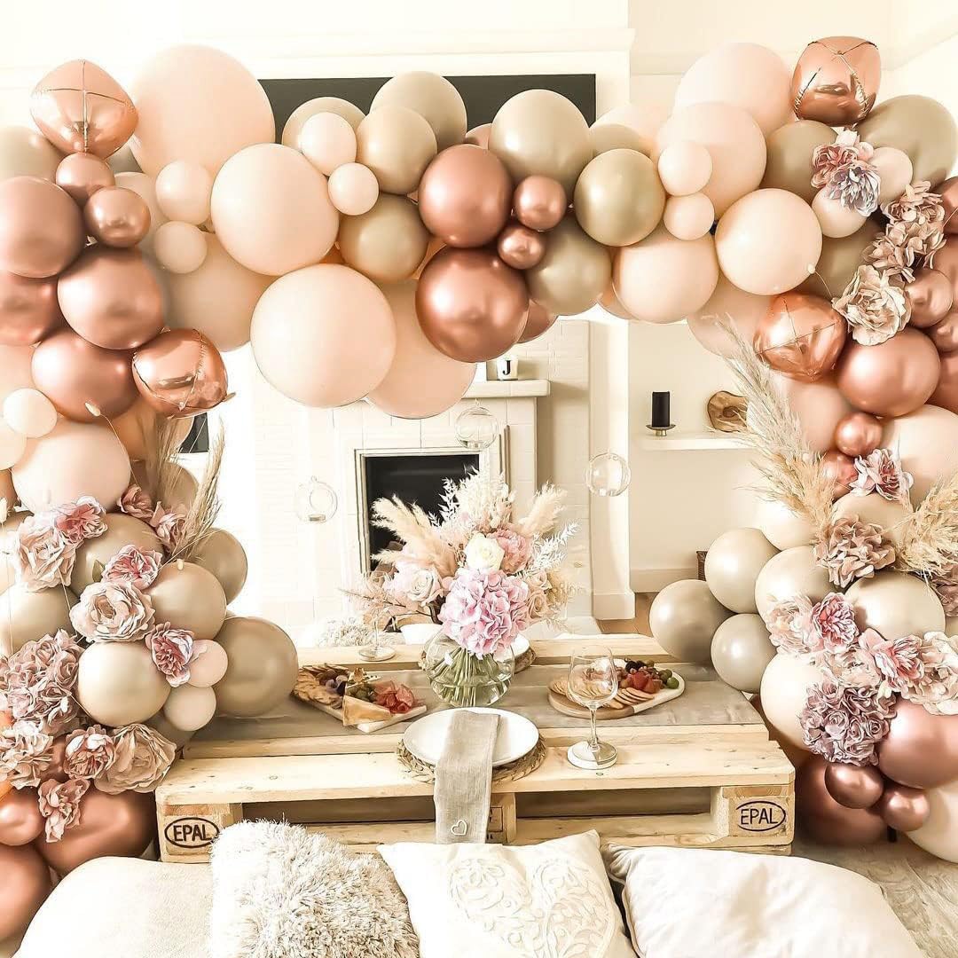 Dusty Pink Balloon Arch Kit Double Stuffed Blush Rose Nude Brown Balloon Garland 112pcs Matte Pastel Neutral Balloons for Boho Bridal Shower Baby Shower Birthday Theme Party Decoration
