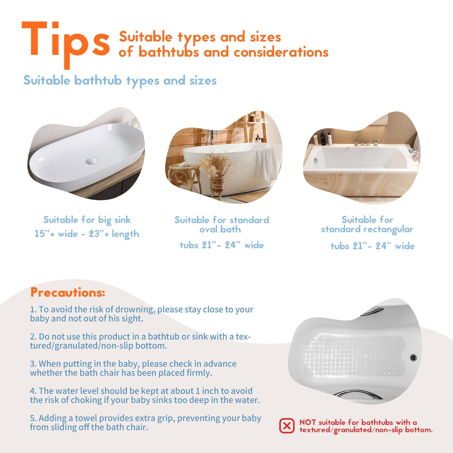 BabyBond Baby Bath Seat with Sitting & Lying 2 Modes, 3-Speed Adjustment, Powerful Suction Cups, Infant Bathtub Chair with Soft and Comfortable Towel, Folding and Hanging