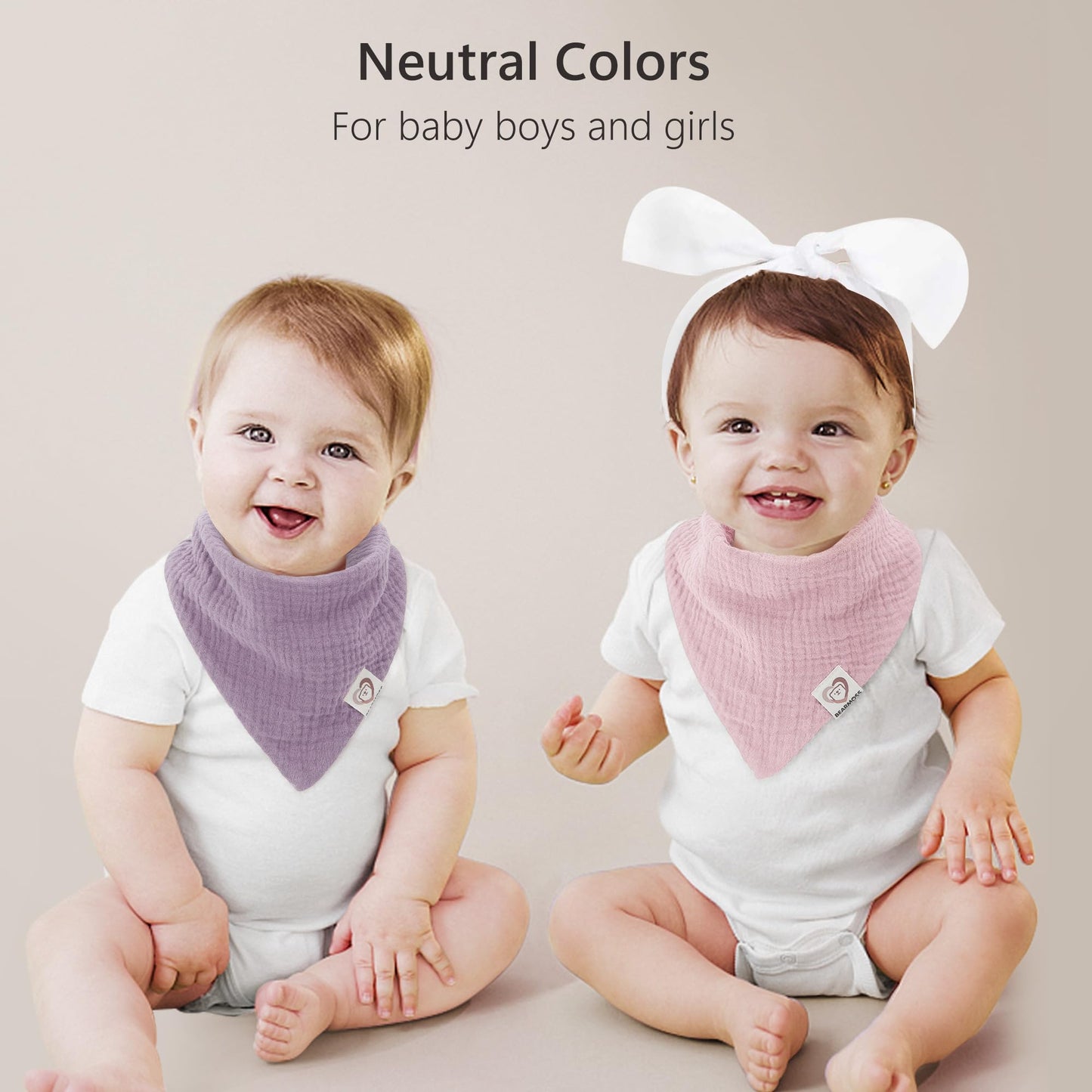 Bearmoss Muslin Baby Bibs 8 Pack Soft Bandana Bibs for Drooling & Teething, Absorbent Burp Cloths with Adjustable Snaps