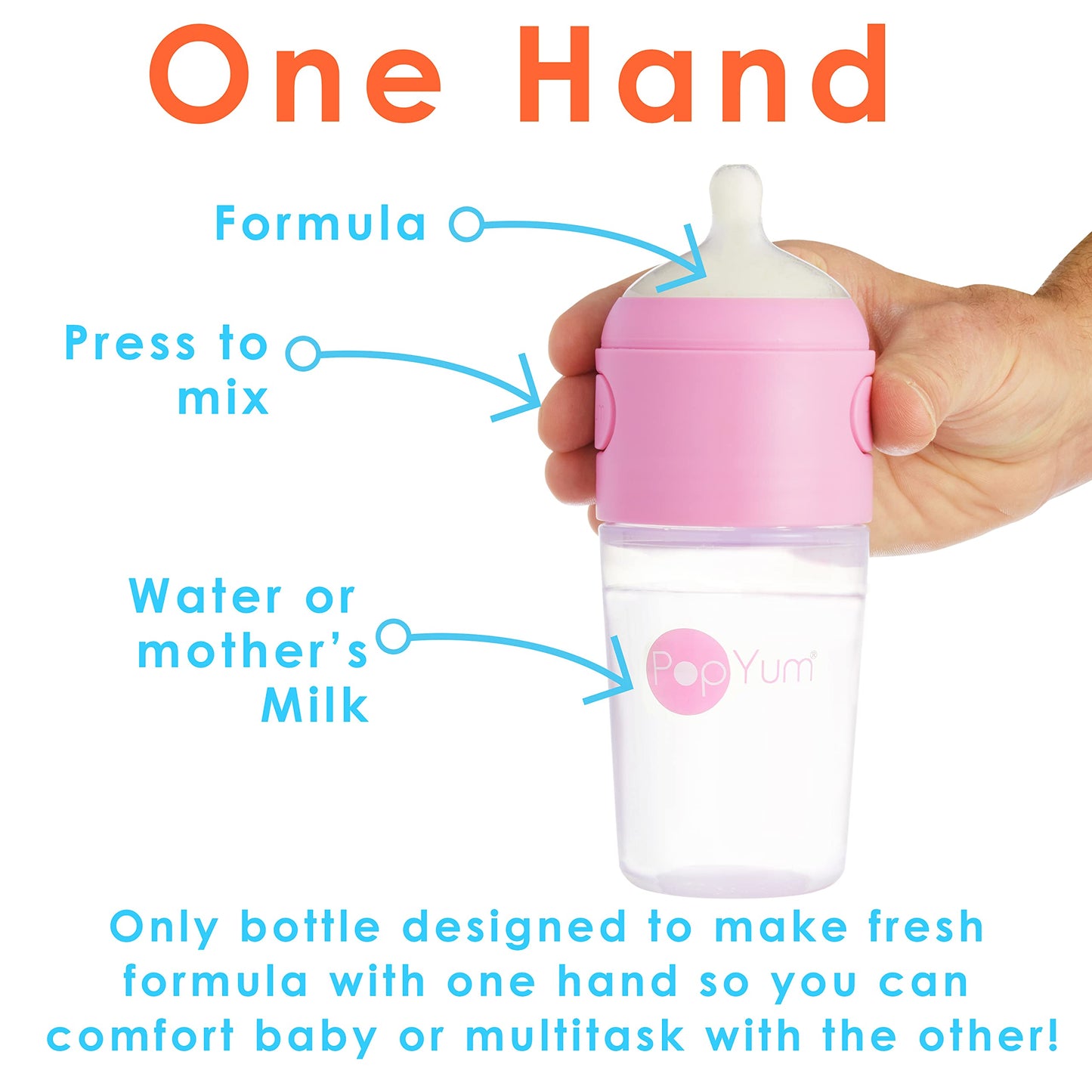 PopYum 9 oz Orange Anti-Colic Formula Making/Mixing/Dispenser Baby Bottle with #2 Medium Flow Nipple, 260 ml, BPA-Free, Natural Latch