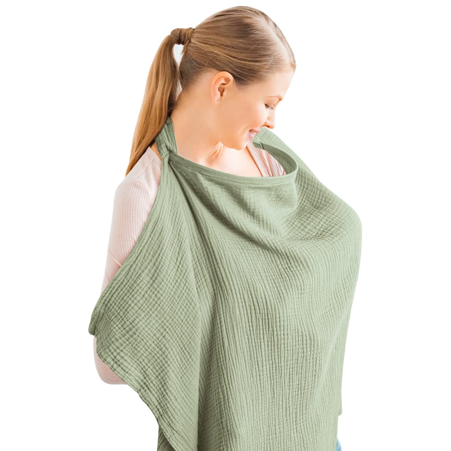 Konssy Muslin Nursing Cover for Baby Breastfeeding, Breathable 100% Cotton Breastfeeding Cover with Rigid Hoop for Mother Nursing Apron, Multi-use Carseat Canopy (Summer Wheat)