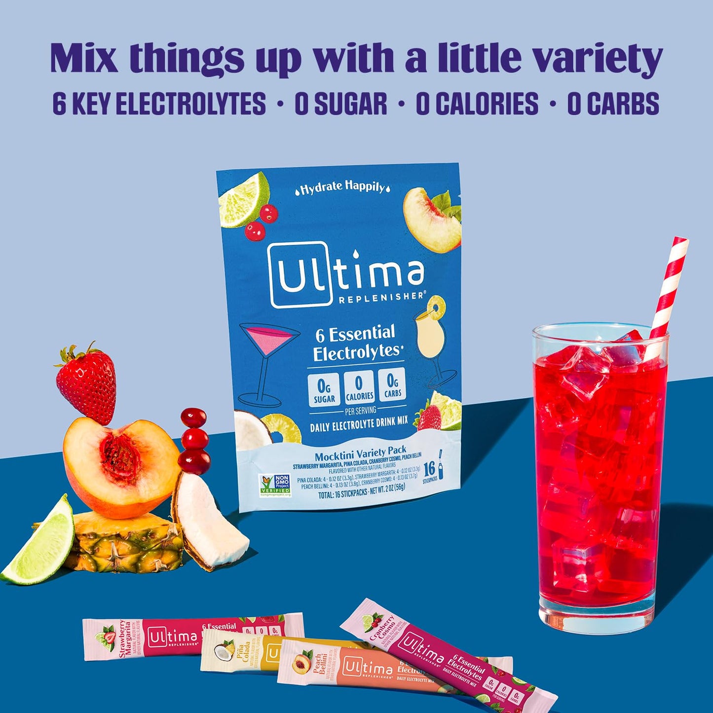 Ultima Replenisher Daily Electrolyte Powder Drink Mix – Tropical Variety, 20 Stickpacks – Hydration Packets with 6 Electrolytes and Minerals – Keto Friendly, Non-GMO and Sugar-Free