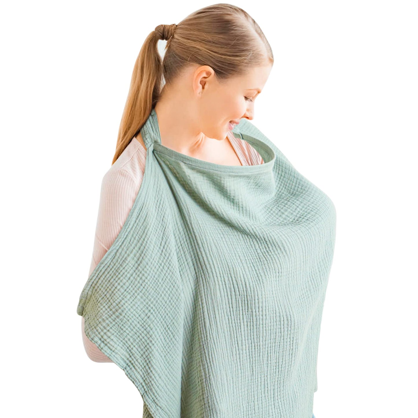 Konssy Muslin Nursing Cover for Baby Breastfeeding, Breathable 100% Cotton Breastfeeding Cover with Rigid Hoop for Mother Nursing Apron, Multi-use Carseat Canopy (Summer Wheat)