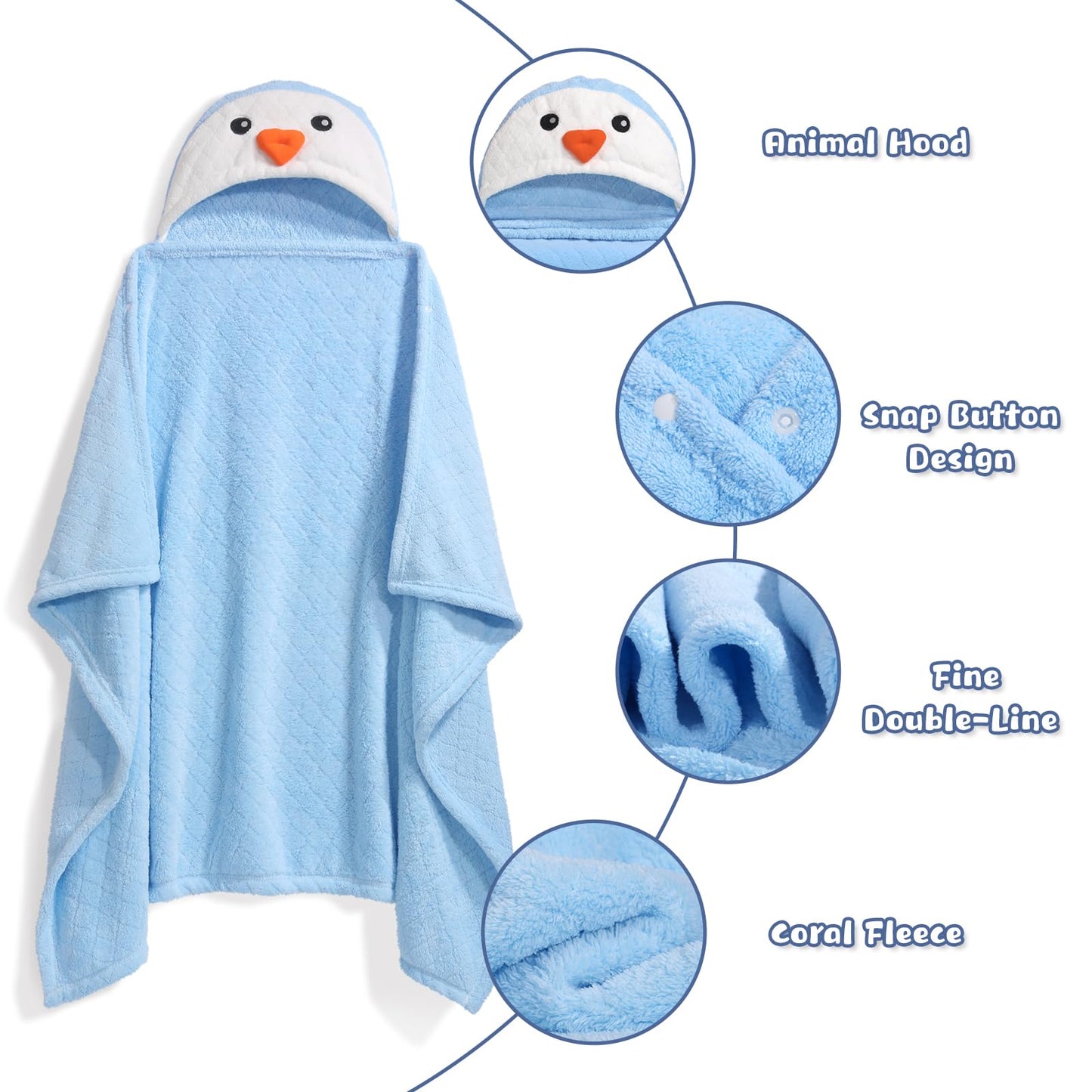 Hooded Baby Towels Boy for 0-6 Years, 50"x 32" Extra Large Toddler Bath Towels with Hood for Boys & Girls, 2-Pack Absorbent Thick Soft Gift for Kids Yellow Lion & Orange Monkey