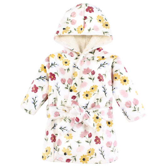 Hudson Baby Infant Girl Mink with Faux Fur Lining Pool and Beach Robe Cover-ups, Soft Painted Floral, 0-6 Months
