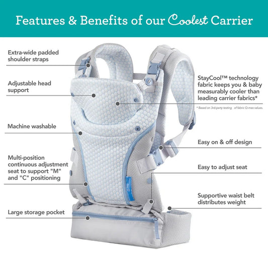 Infantino Staycool 4-in-1 Convertible Carrier, Ergonomic Design for Infant and Toddlers, 8-40 lbs with Storage Pocket, White