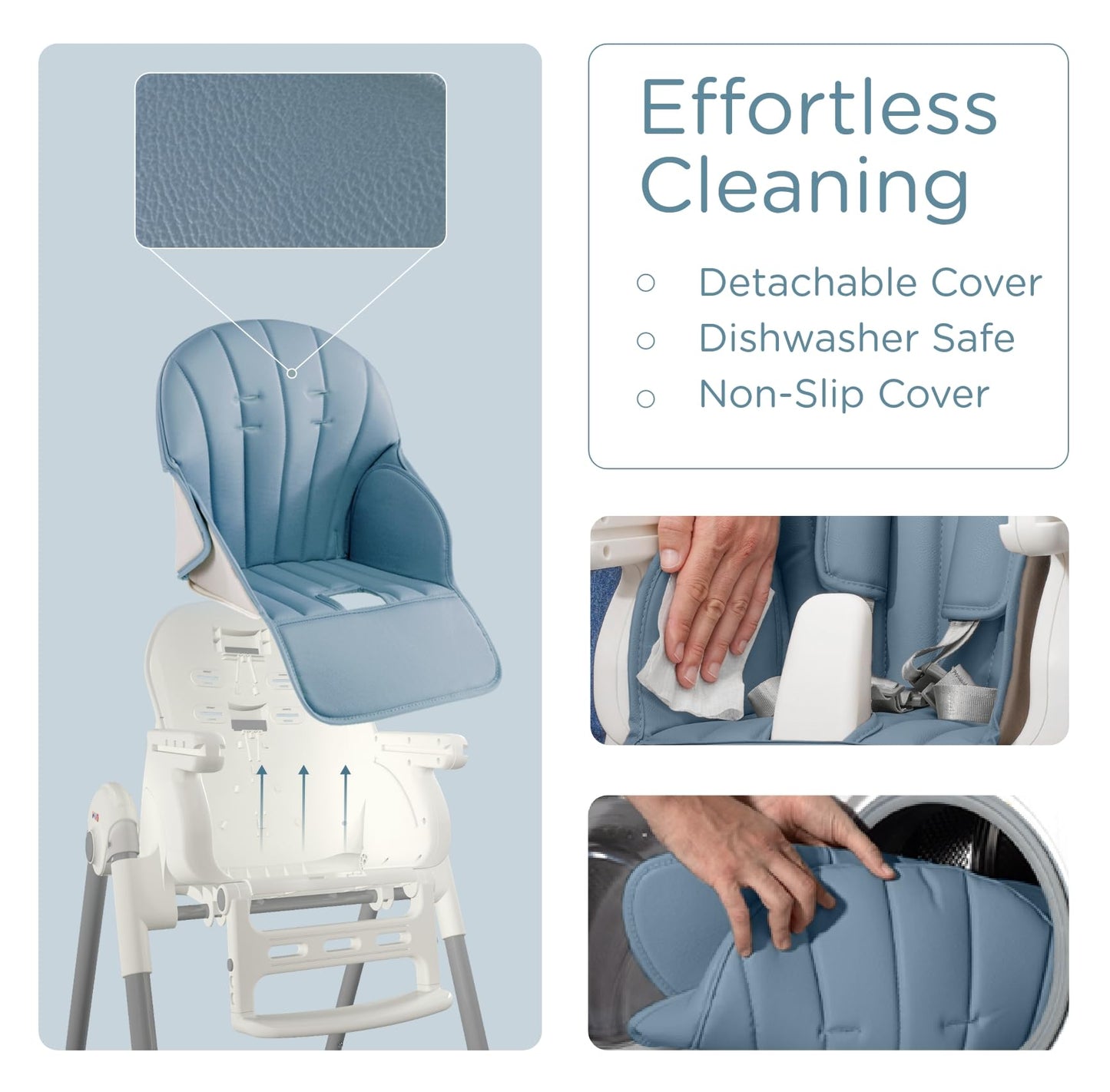 KÜB 3-in-1 Foldable Baby High Chair (Blue) | Multifunctional Infant HighChair for Babies & Toddlers | Removable Seat & Tray for Easy Clean | 7 Height & 4 Recline Adjustable | 2 Locking Wheels | Safe