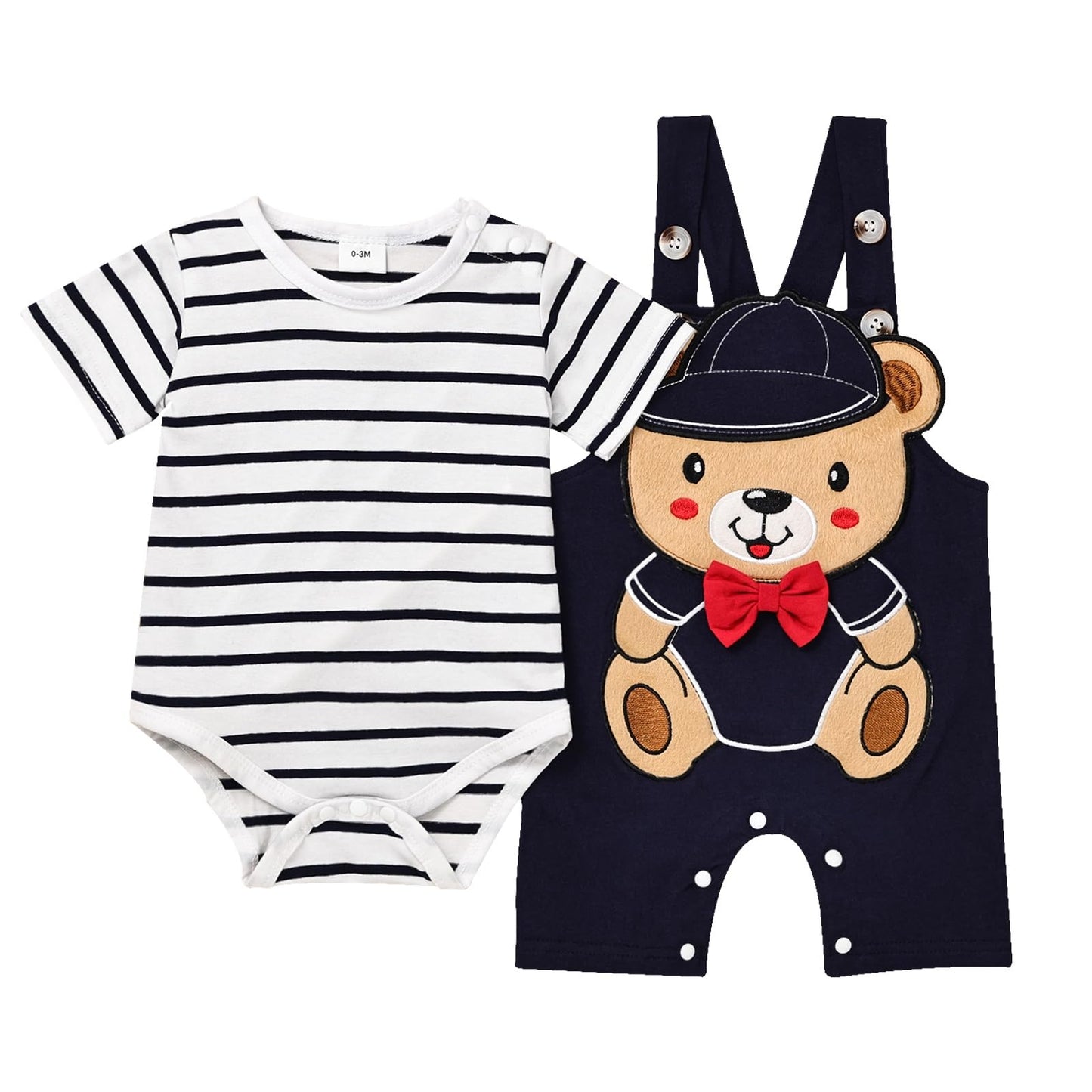 Baby Boy Clothes Newborn Outfits Stripe Romper Infant Cartoon Overall Adjustable Suspender Pants Set 0-18 Months