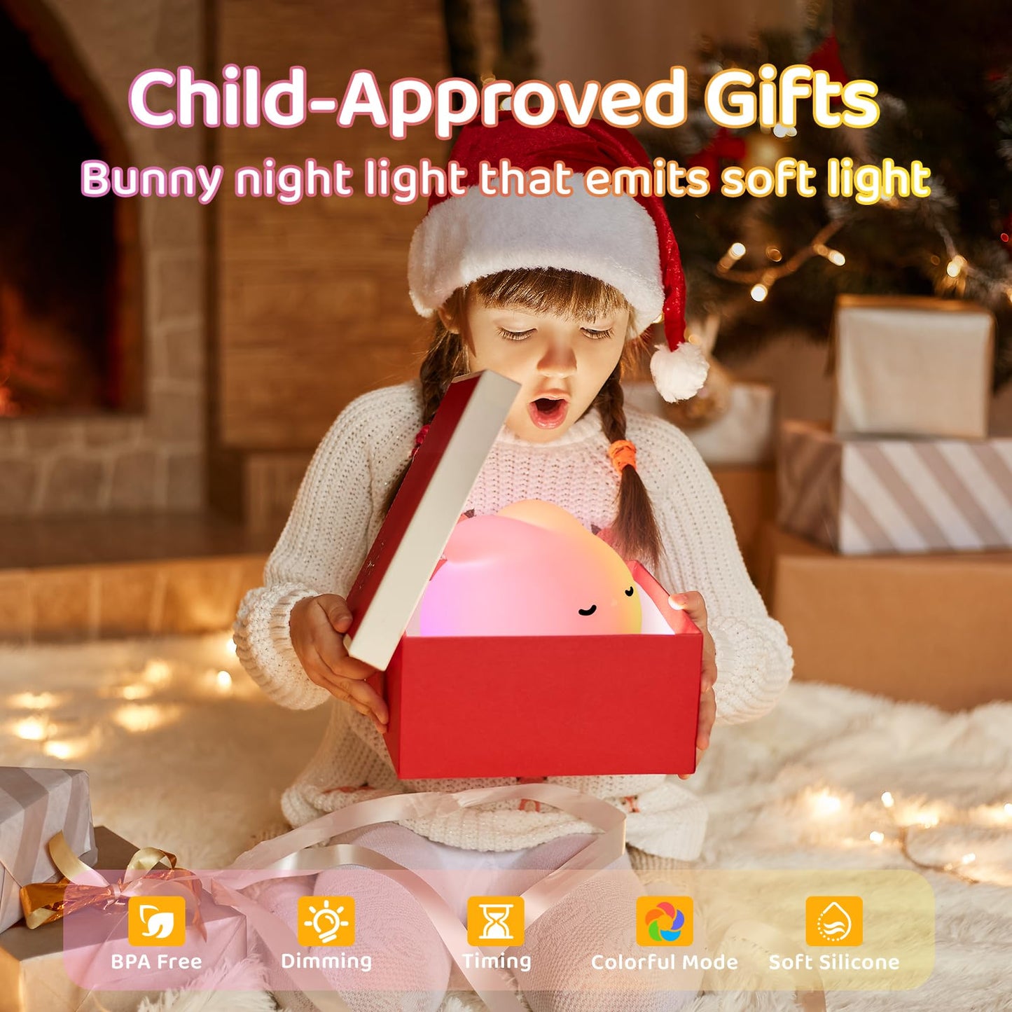 Nursery Night Light, RGB Bunny with 7 Colors & 3 Dim Levels, Rechargeable Silicone, Room Decor & Kids Gift
