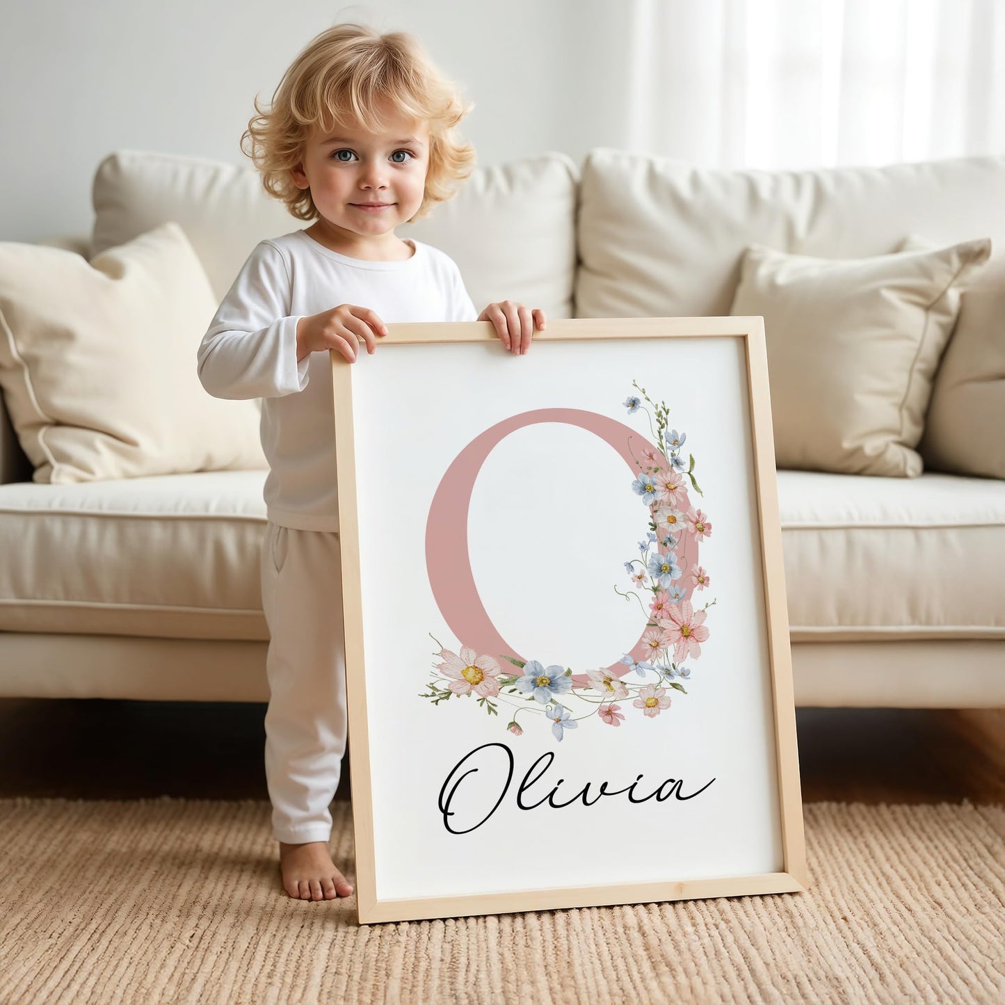 Personalized Wildflower Nursery Prints, Custom Floral Name Wall Art, Baby Girl Initial Monogram Posters, Boho Watercolor Wild Flower Artwork - Unframed (Autumn Meadow, 8x10)