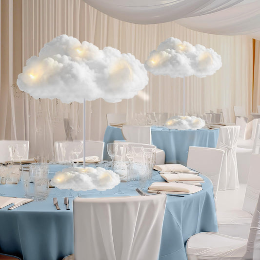 Wettarn 6 Set Cloud 3D Cloud LED DIY Lights Baby Shower Cloud Table Decor Hanging Cloud for Ceiling LED Cloud Kit Fake Cloud Ornament Artificial Cotton Cloud Prop for Wedding Bridal Party Room Decor