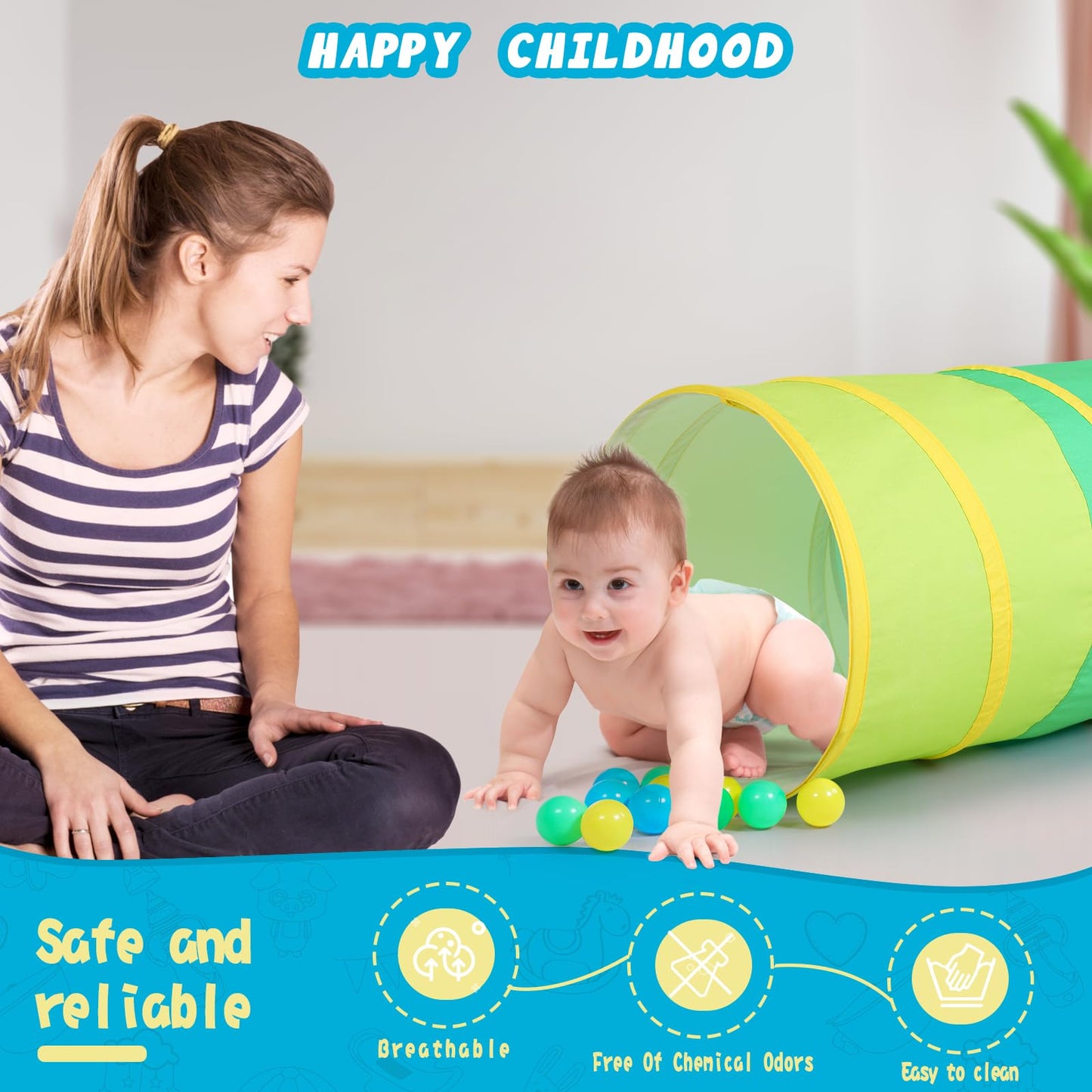 PigPigPen Pop Up Play Tunnel Tent for Toddlers Babies or Dogs, Indoor & Outdoor Toys for Kids Backyard Playset. (Red,Yellow,Blue)
